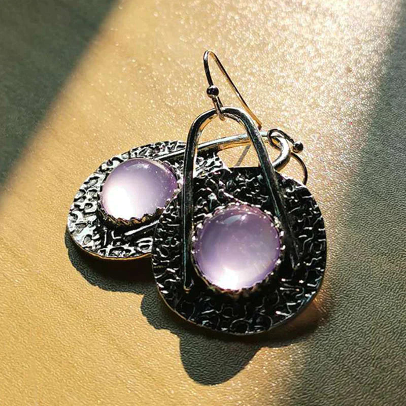 Exquisitas Aretes Boho con piedras preciosas moradas de plata esterlina de alta calidad