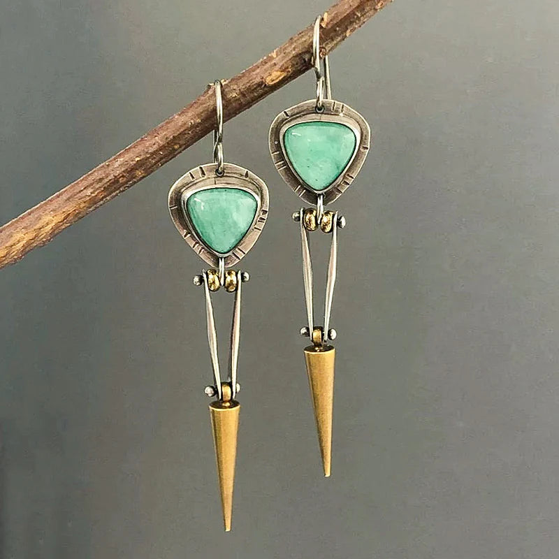 Pendientes Boho Elegantes de Piedra de Resina Verde en Estilo Étnico