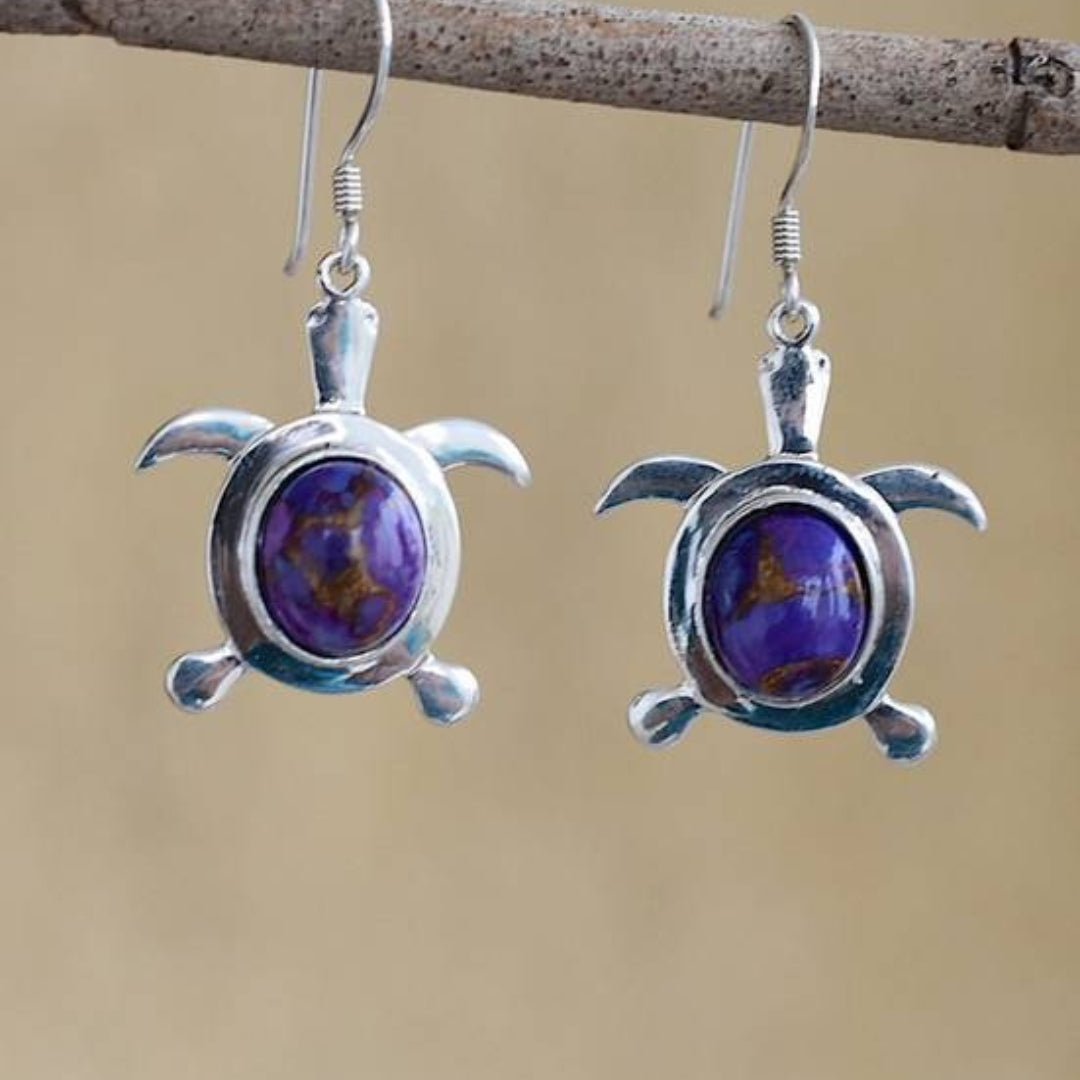 Pendientes de plata esterlina de estilo boho con encantadoras tortugas de ópalo