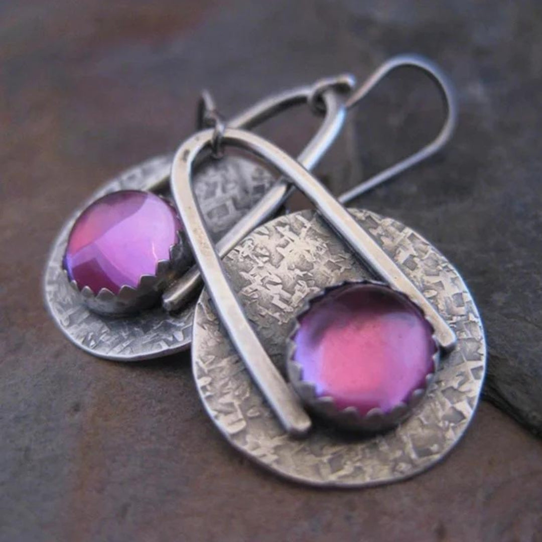 Exquisitas Aretes Boho con piedras preciosas moradas de plata esterlina de alta calidad