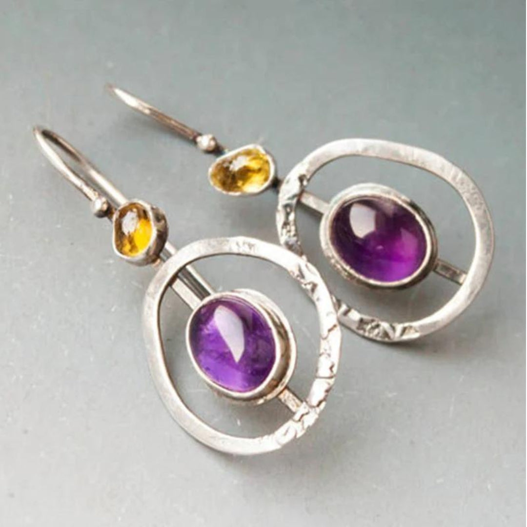 Pendientes de cristal Saturno Boho elegantes en diseño plateado noble