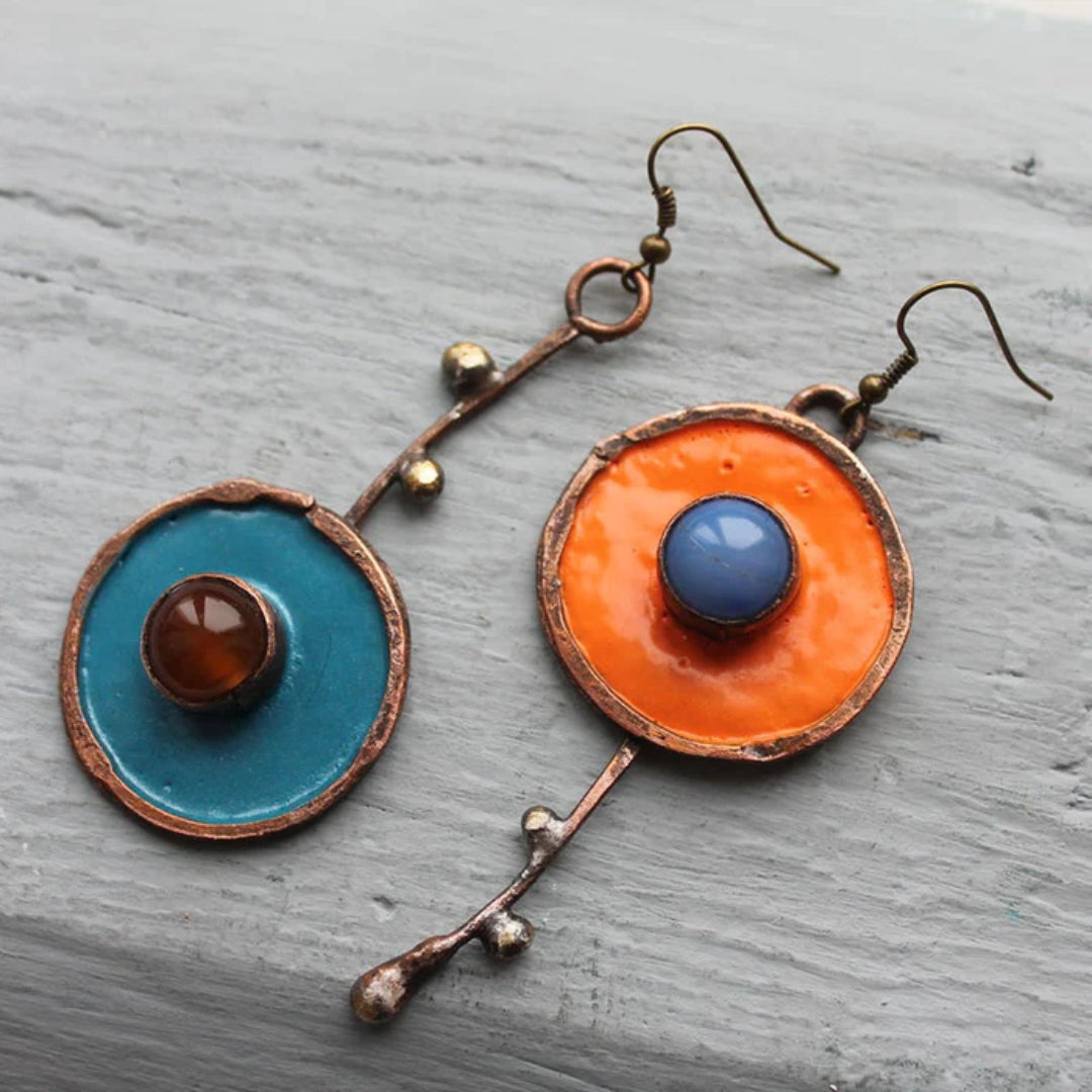 Pendientes de esmalte vintage artísticos, hechos a mano