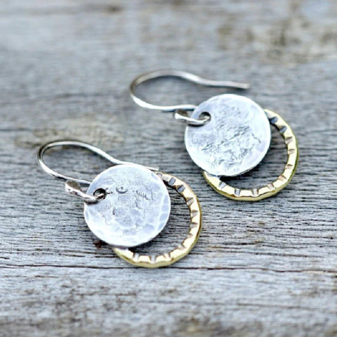 Pendientes Elegantes de Estilo Vintage en Placa de Oro y Plata
