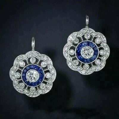 Pendientes Vintage Elegantes de Mandala con brillantes circónsios azules