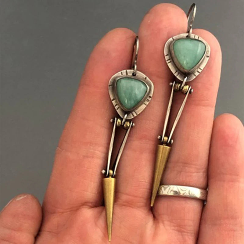 Pendientes Boho Elegantes de Piedra de Resina Verde en Estilo Étnico