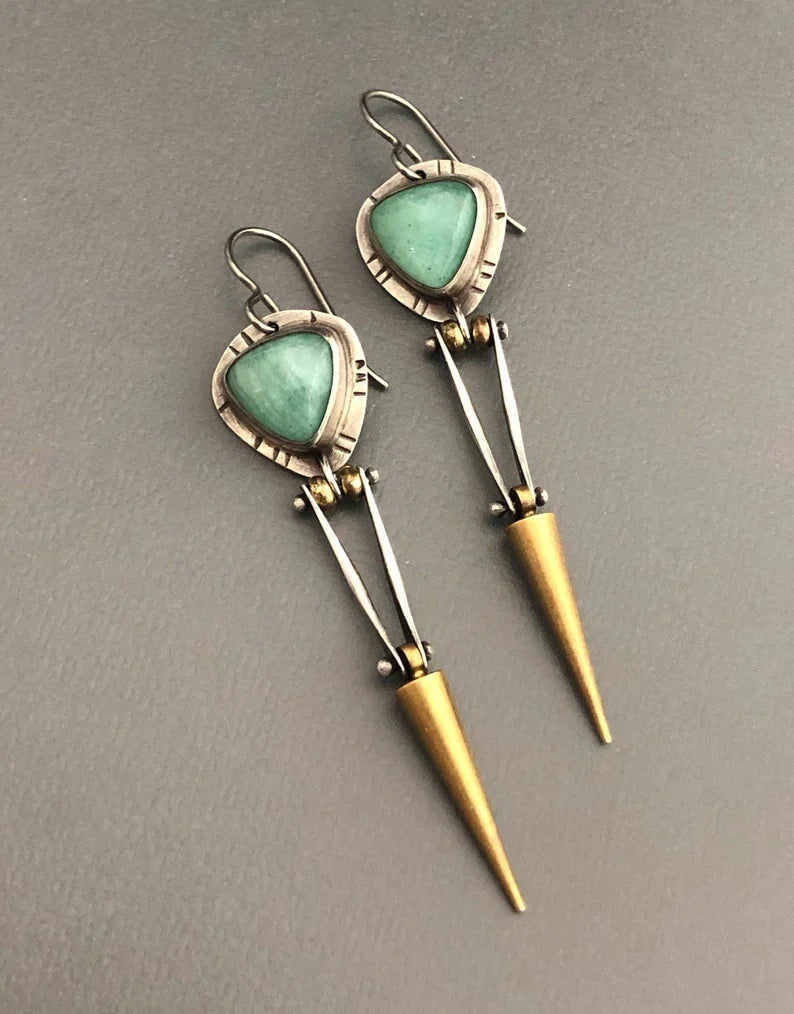 Pendientes Boho Elegantes de Piedra de Resina Verde en Estilo Étnico
