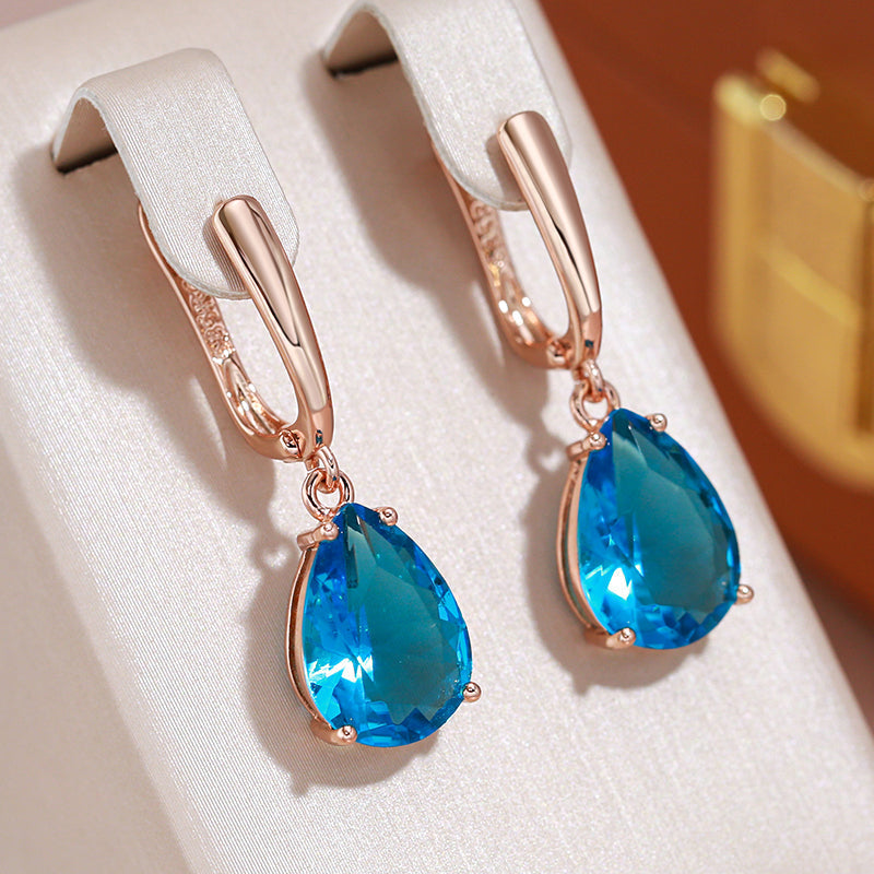 Pendientes colgantes de cristal azul elegantes