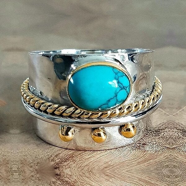 Anillo de banda ancho turquesa elegante
