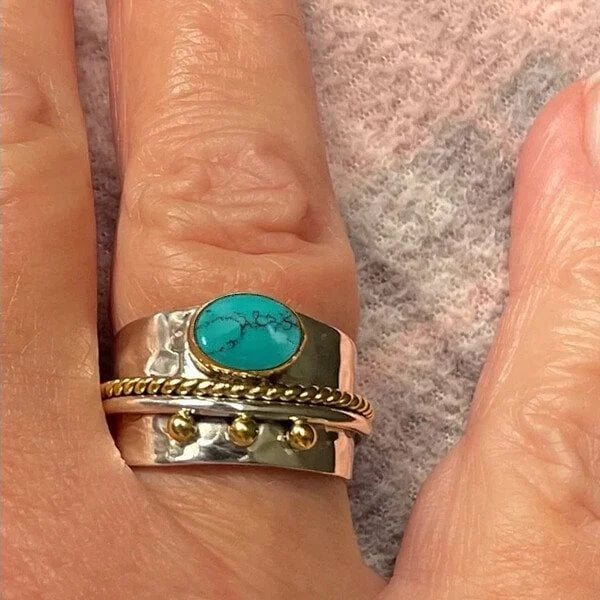 Anillo de banda ancho turquesa elegante