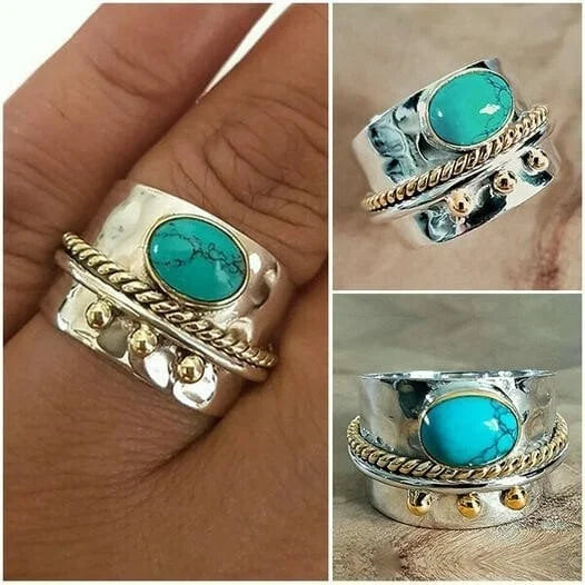 Anillo de banda ancho turquesa elegante