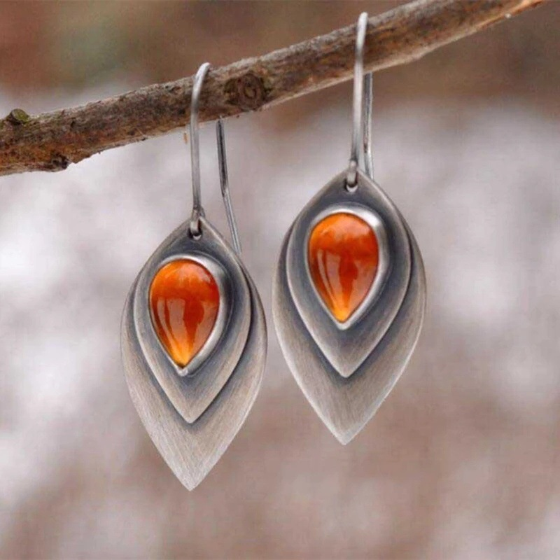 Pendientes Vintage Naranjas Elegantes de Stein hechos de plata de ley de alta calidad