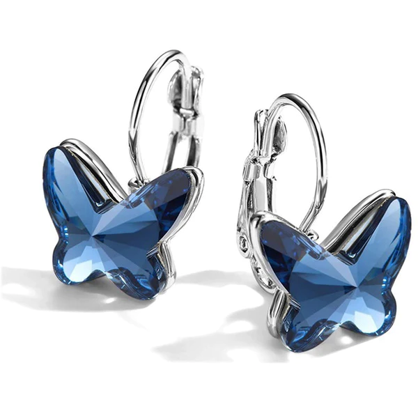 Pendientes de mariposa vintage elegantes con brillante cristal azul
