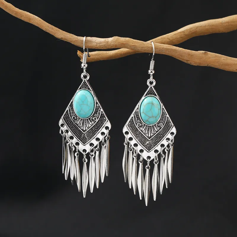 Exquisitos pendientes vintage de turquesa con borlas – Un artículo imprescindible para cualquier amante de la joyería