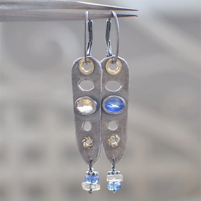 Elegantes Vintage Ohrringe de Cristal Azul de alta calidad en Plata de Ley