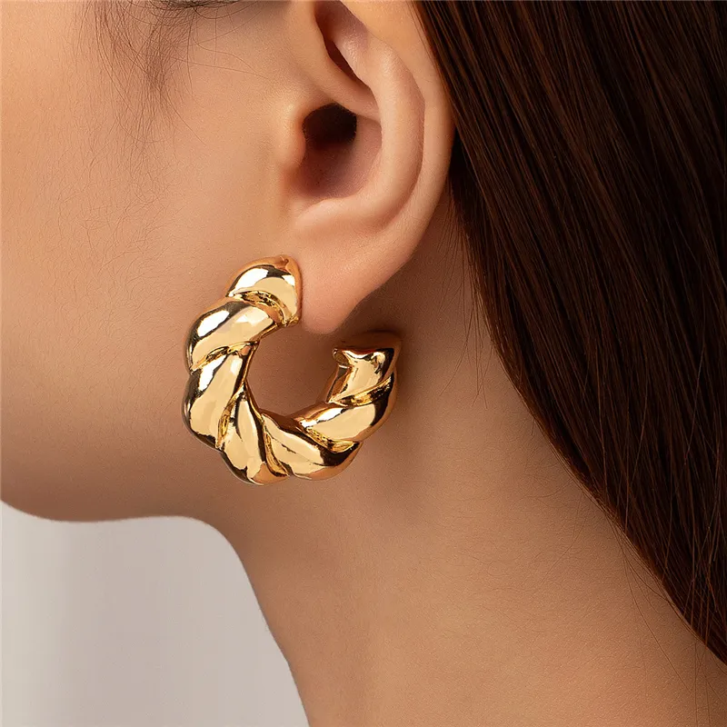 Pendientes Circulares Dorados Vintage Elegantes de Estilo Retro
