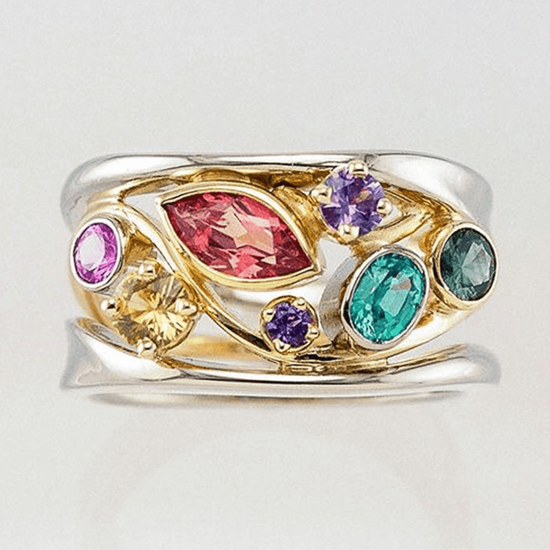 Impresionante Anillo Vintage de Oro y Plata con Zirconia Multicolor