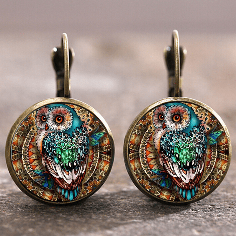 Pendientes de cristal vintage elegantes con motivo de búho