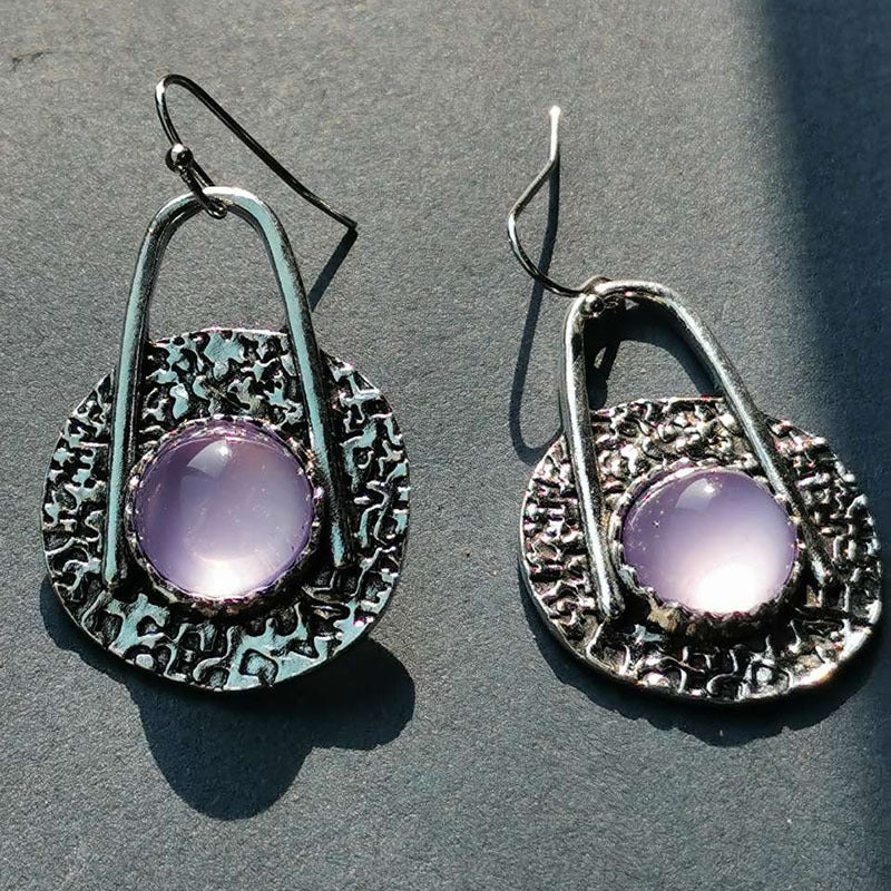 Exquisitas Aretes Boho con piedras preciosas moradas de plata esterlina de alta calidad