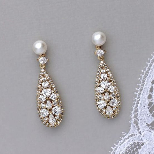 Pendientes de Perlas Brillantes Vintage