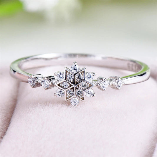 Anillo elegante de copo de nieve de alta calidad en plata de ley 925