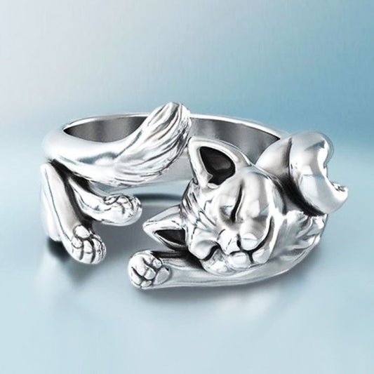 Anillo de Gato de Plata Vintage Encantador