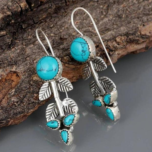 Pendientes de ópalo elegantes con hojas bohemias brillantes en plata