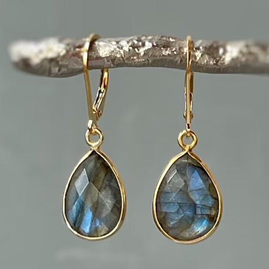 Pendientes Vintage Elegantes con Gotas de Cristal Azul Brillante