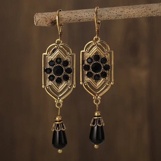 Pendientes Vintage Elegantes con Diseño de Gota Brillante en Oro Negro