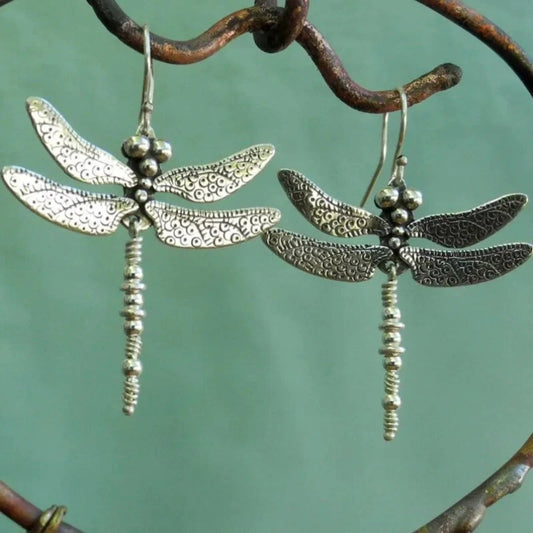 Pendientes Vintage Elegantes de Libélula en Plata de Ley