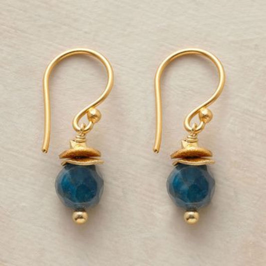 Pendientes Elegantes Vintage Dorados con Diseño de Linterna Azul