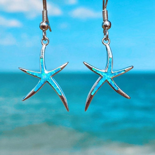 Fascinantes pendientes de estrella de mar de opalo brillante y plata radiante