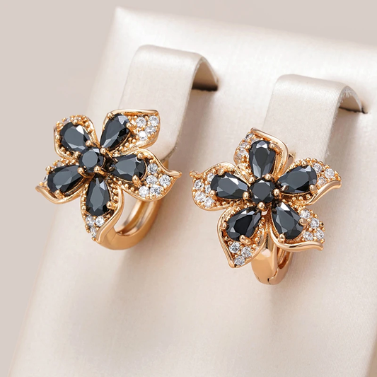 Pendientes de cristal negro con flores elegantes
