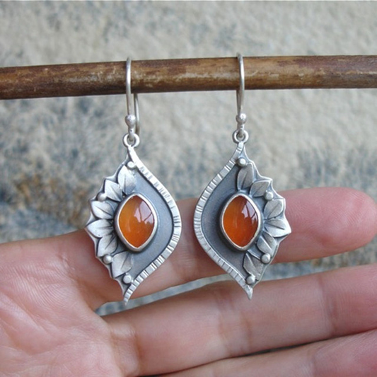 Pendientes Boho Naranjas Brillantes con Cristales Brillantes