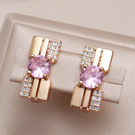 Pendientes de circonitas rosas con incrustaciones de piedras preciosas para un glamour radiante