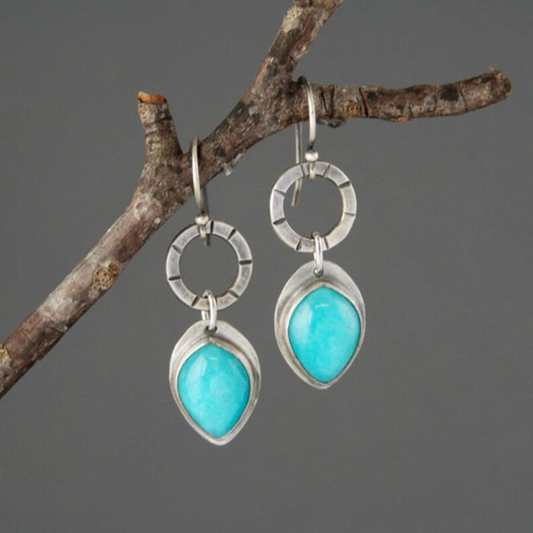 Pendientes Vintage Elegantes con Brillante Piedra Azul en Montura de Plata