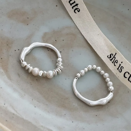 Elegantes anillado irregular de perlas de plata esterlina de alta calidad