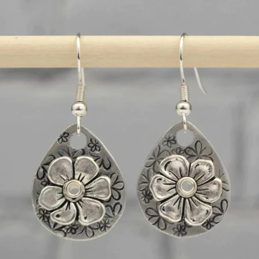 Pendientes vintage elegantes de flores de plata de ley