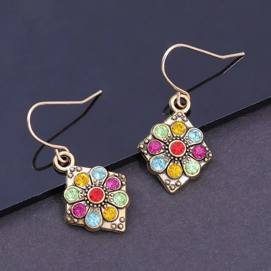 Pendientes Mandala de Cristal Multicolor Vintage Exquisitos