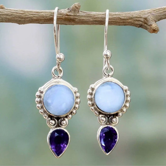 Pendientes Vintage Elegantes con piedra lunar azul