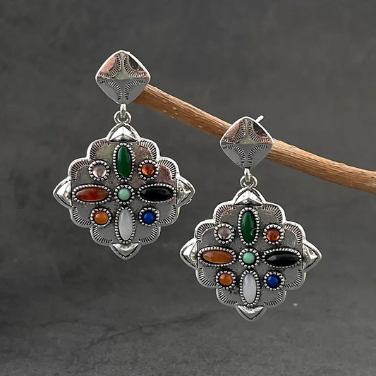 Elegantes Vintage Bunte Stein Silber Ohrringe für einen zeitlosen Look