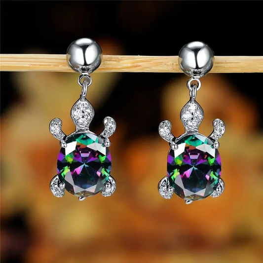 Pendientes de tortuga de zirconia multicolor para un look elegante
