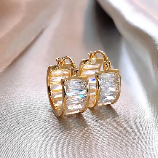 Pendientes elegantes de cristal dorado blanco de alta calidad