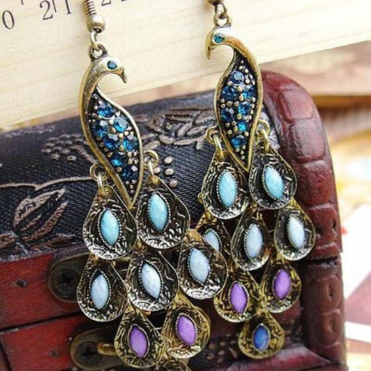 Pendientes Vintage Elegantes de Pavo Real con Cristales Brillantes