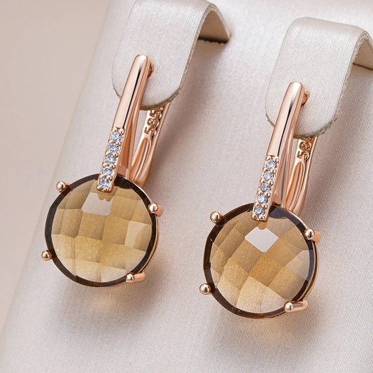 Pendientes Redondos Chic con Cristales Marrones