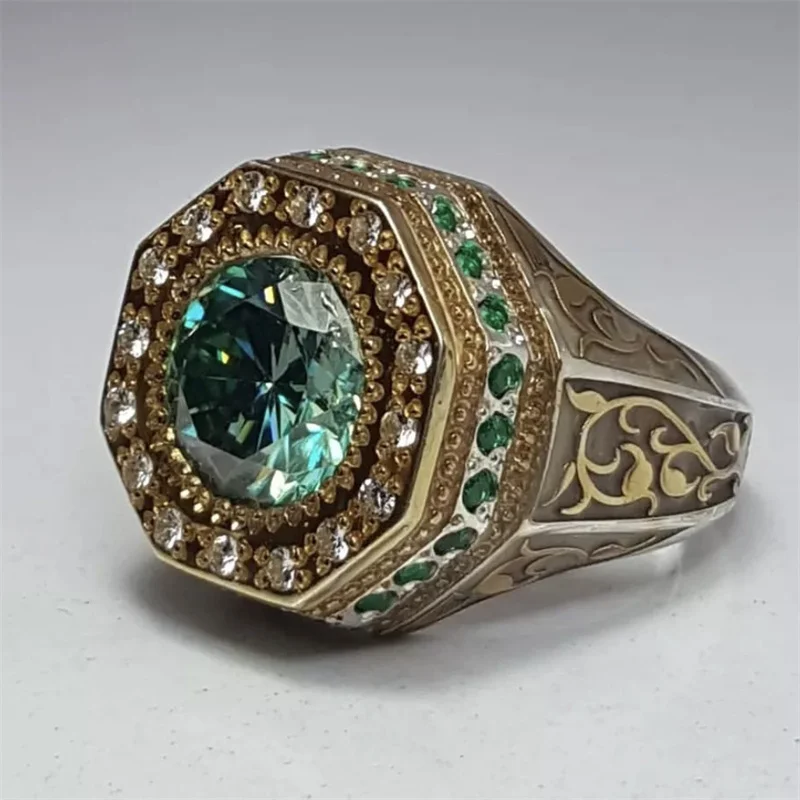 Anillo Vintage Verde Elegante de Oro Brillante de Alta Calidad