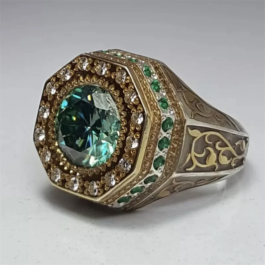 Anillo Vintage Verde Elegante de Oro Brillante de Alta Calidad