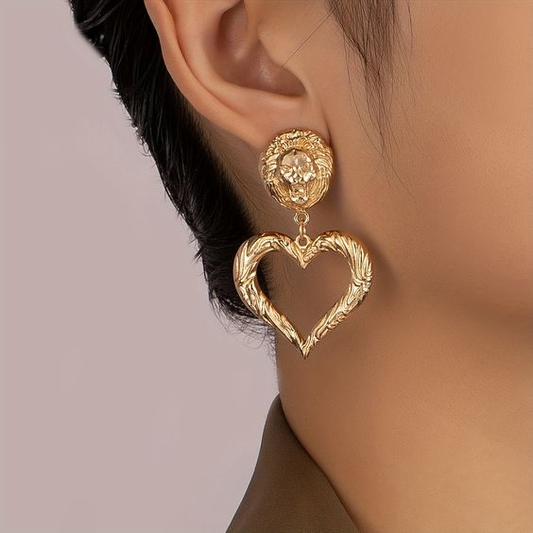 Pendientes Vintage Dorados con Forma de Corazón Encantadores