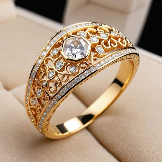 Anillo dorado elegante con cristal brillante