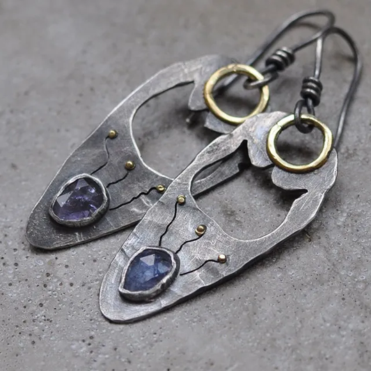 Pendientes vintage elegantes con brillante cristal azul
